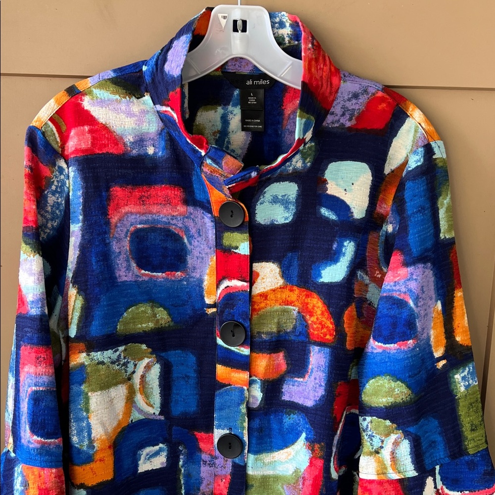 Ali Miles Sz L Multicolor Art to Wear Fun Tunic Top - Picture 2 of 10